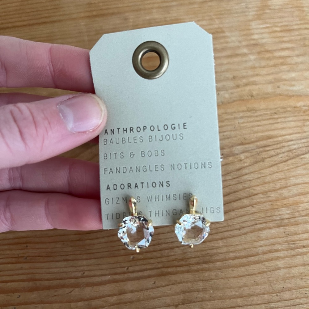 Anthropologie Gold Clear Crystal Drop Earrings